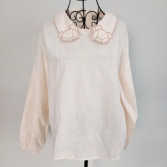 Tops - Teddy Bear Collared Japanese Coquette Blouse